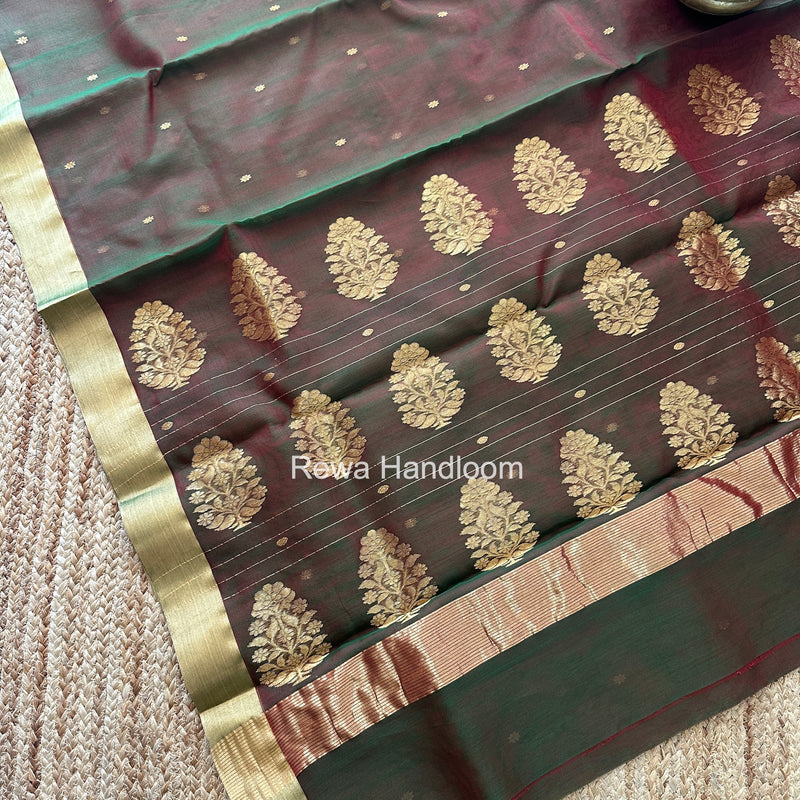Bottle Green Chanderi Butta Katan Silk Saree CBSS02