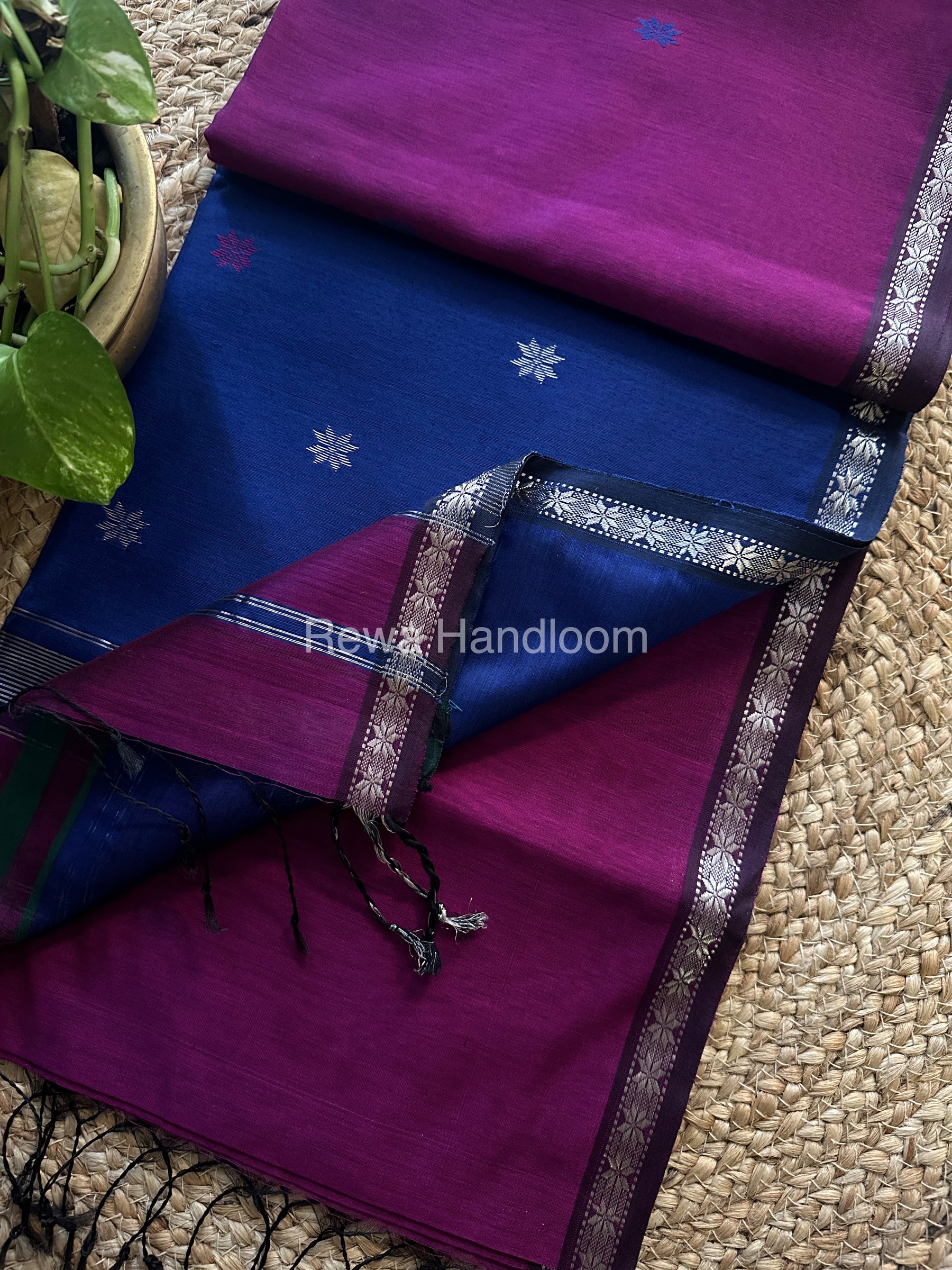 Purple-Blue Zari Butti ~ Maheshwari Saree-SBT08