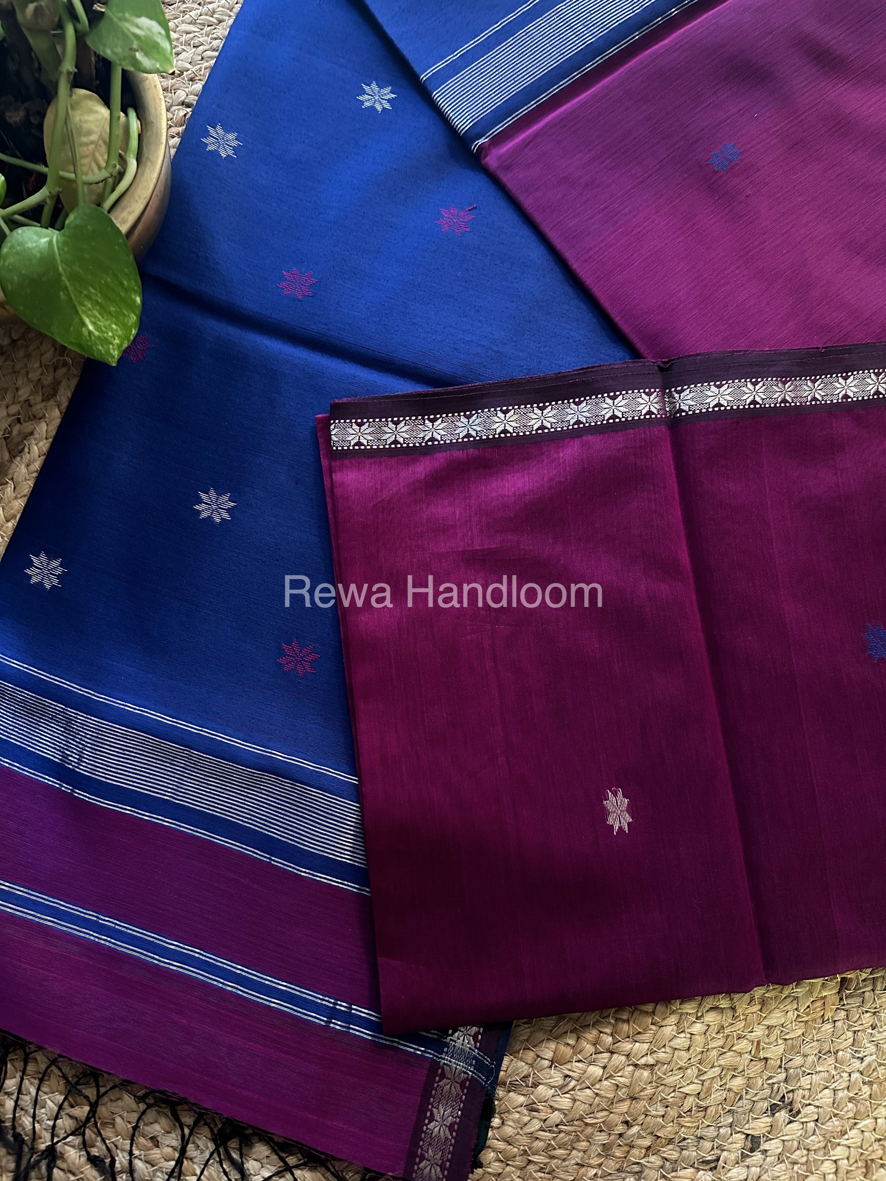 Purple-Blue Zari Butti ~ Maheshwari Saree-SBT08