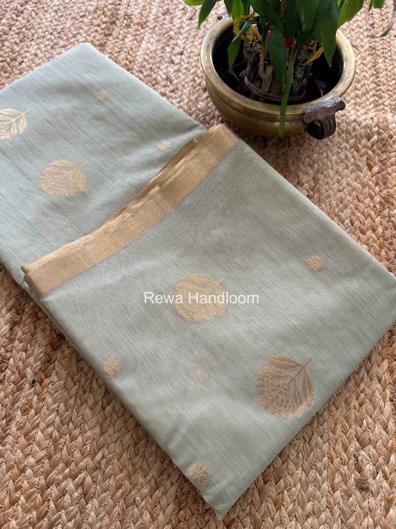Light Pista Green Chanderi Butta Zari Border Saree BSC04