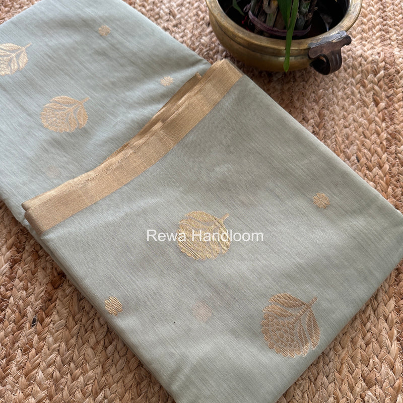 Light Pista Green Chanderi Butta Zari Border Saree BSC04