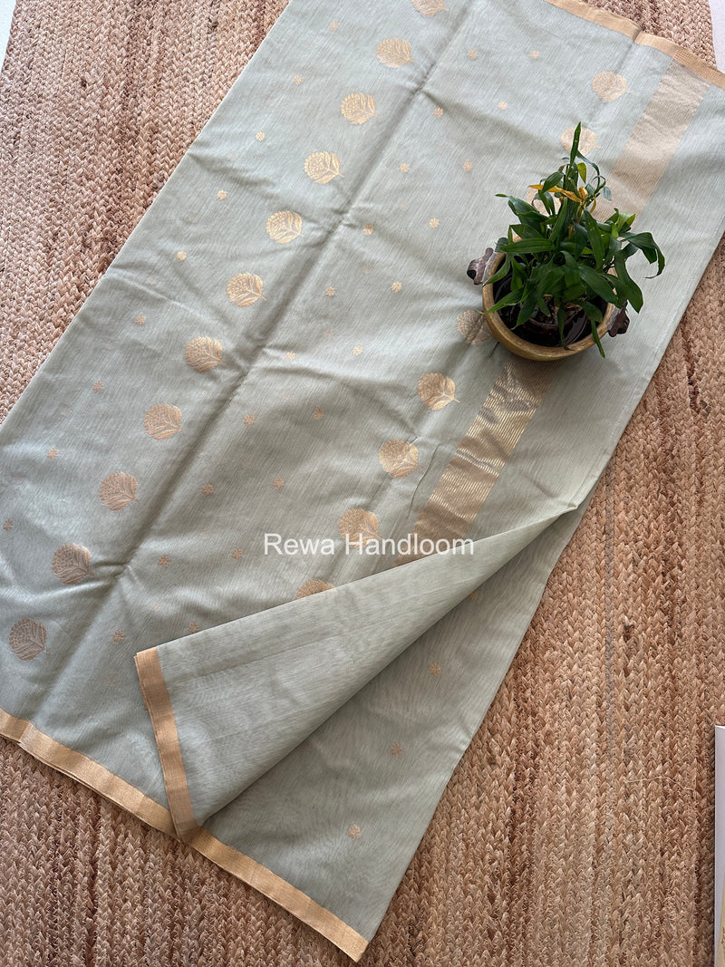 Light Pista Green Chanderi Butta Zari Border Saree BSC04