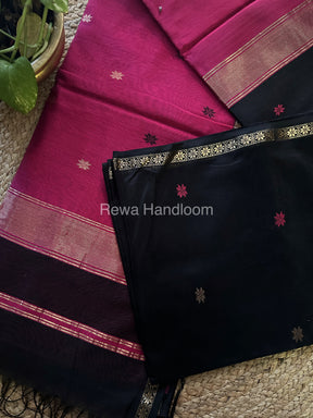 Black-Magenta Zari Butti ~ Maheshwari Saree-SBT024