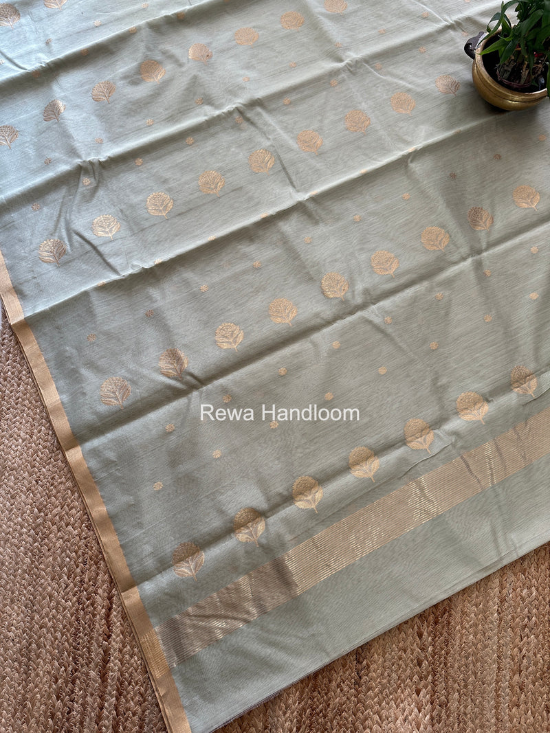 Light Pista Green Chanderi Butta Zari Border Saree BSC04