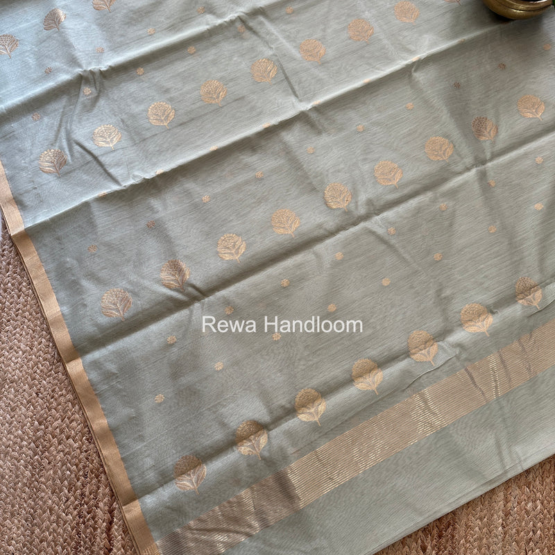 Light Pista Green Chanderi Butta Zari Border Saree BSC04