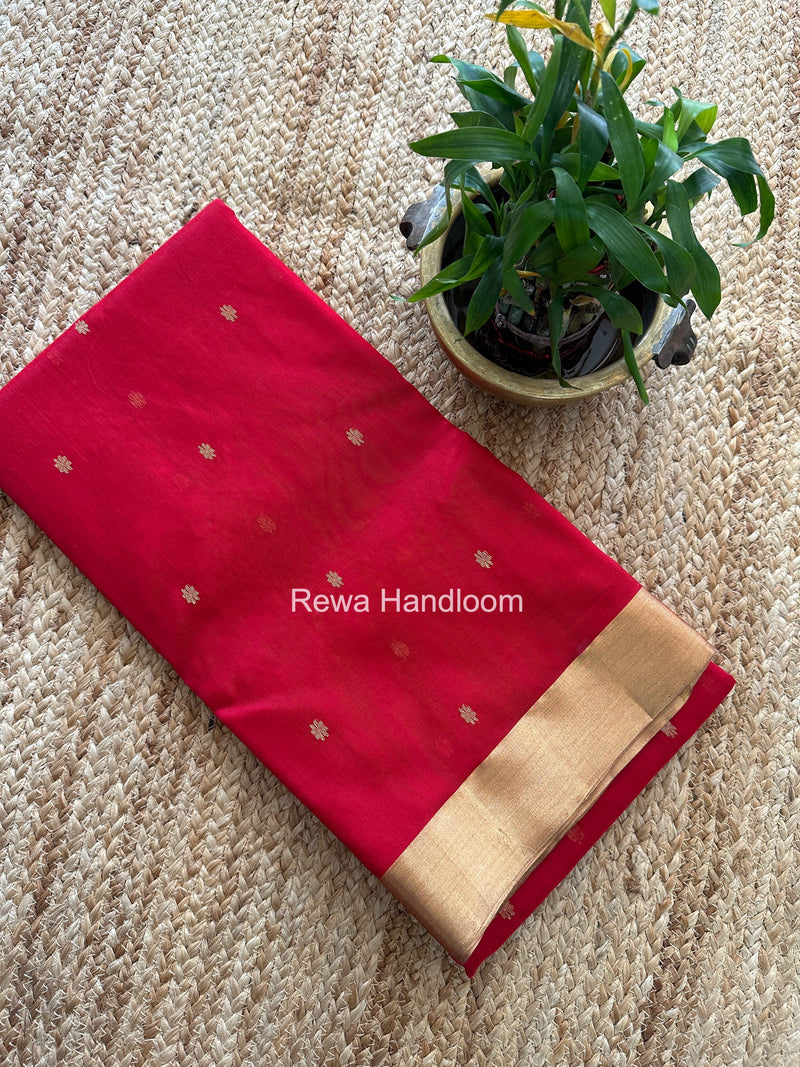 Red Chanderi Butta Katan Silk Saree CBSS07
