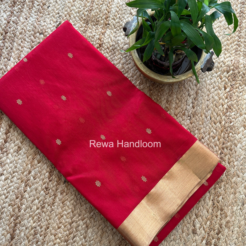 Red Chanderi Butta Katan Silk Saree CBSS07