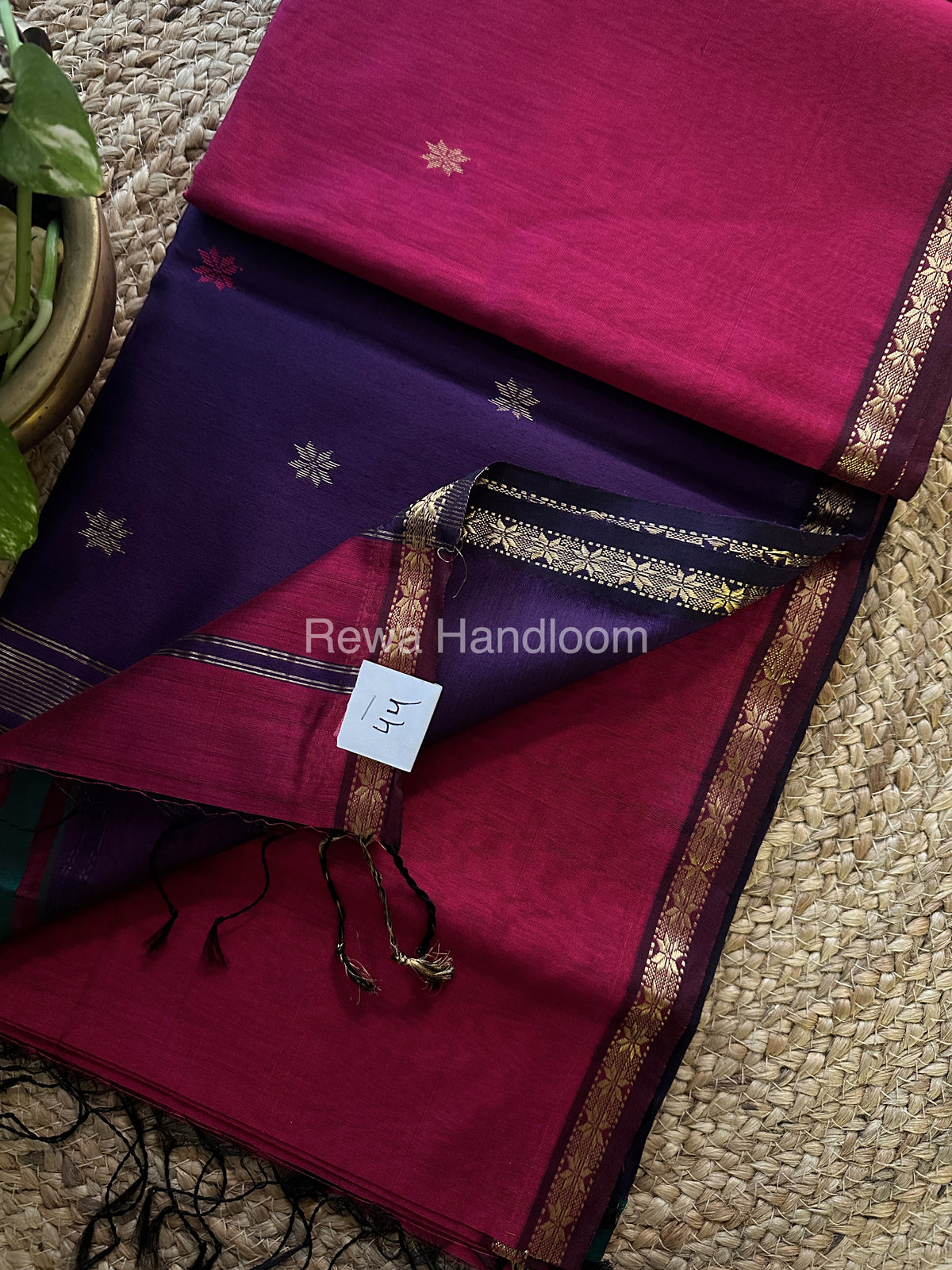 Magenta-Violet Zari Butti ~ Maheshwari Saree-SBT026