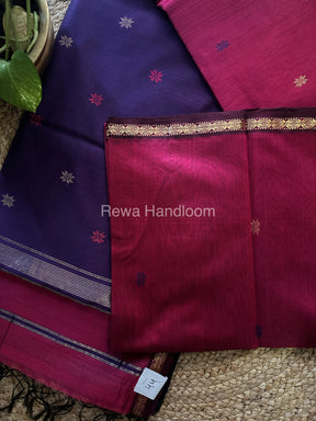 Magenta-Violet Zari Butti ~ Maheshwari Saree-SBT026