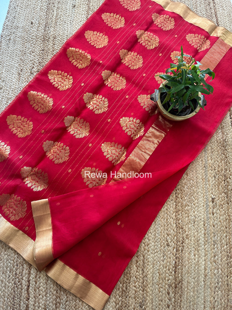 Red Chanderi Butta Katan Silk Saree CBSS07