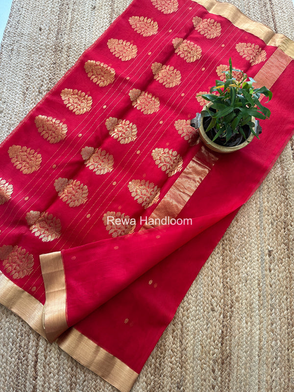 Red Chanderi Butta Katan Silk Saree CBSS07