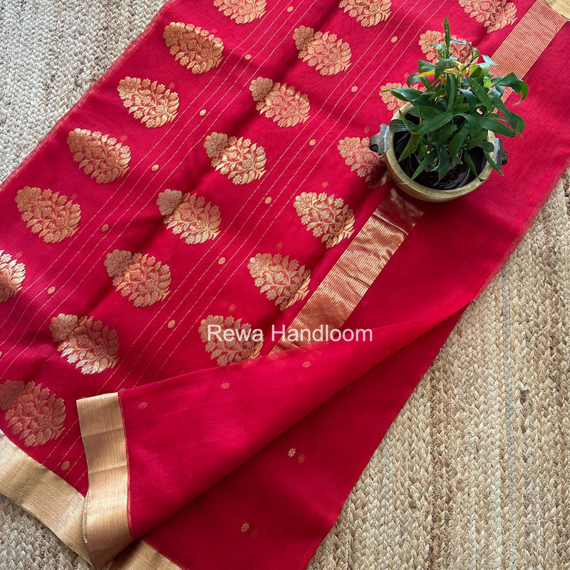Red Chanderi Butta Katan Silk Saree CBSS07