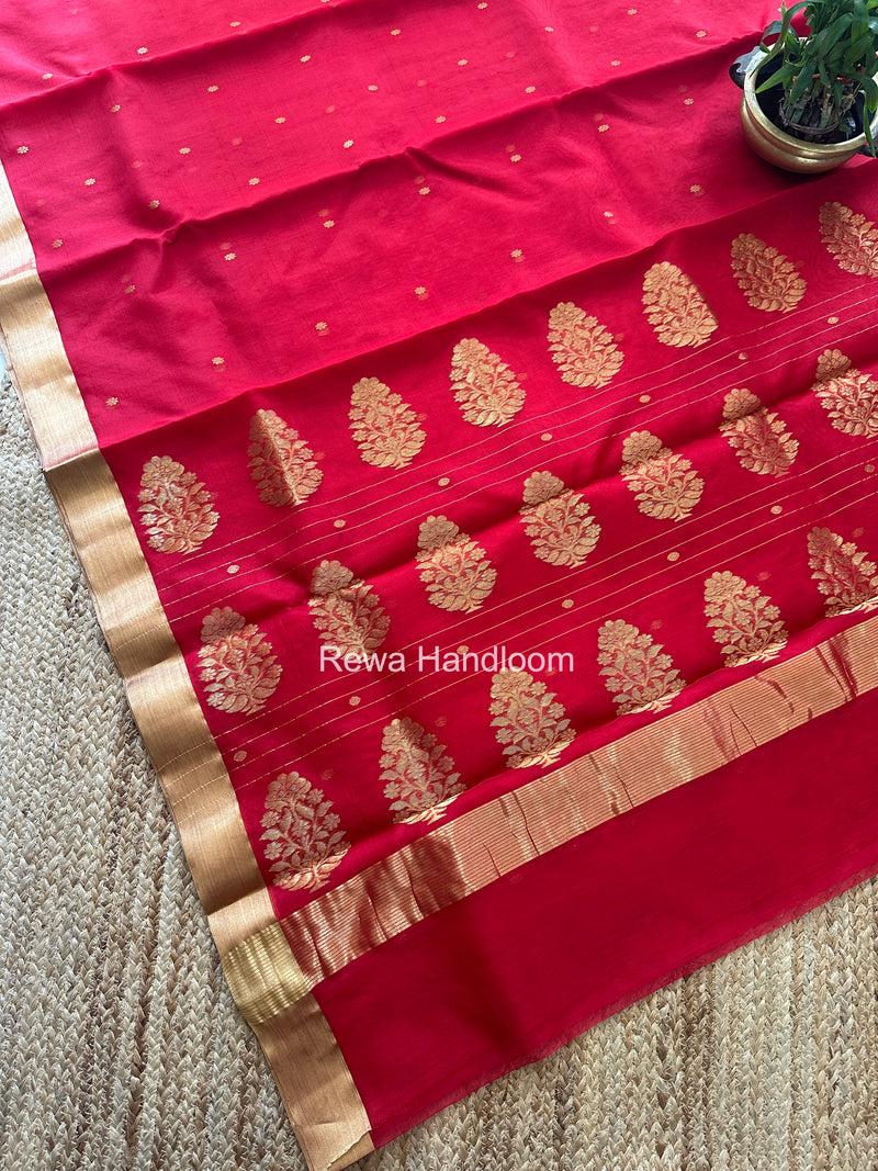 Red Chanderi Butta Katan Silk Saree CBSS07
