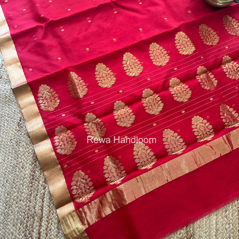 Red Chanderi Butta Katan Silk Saree CBSS07