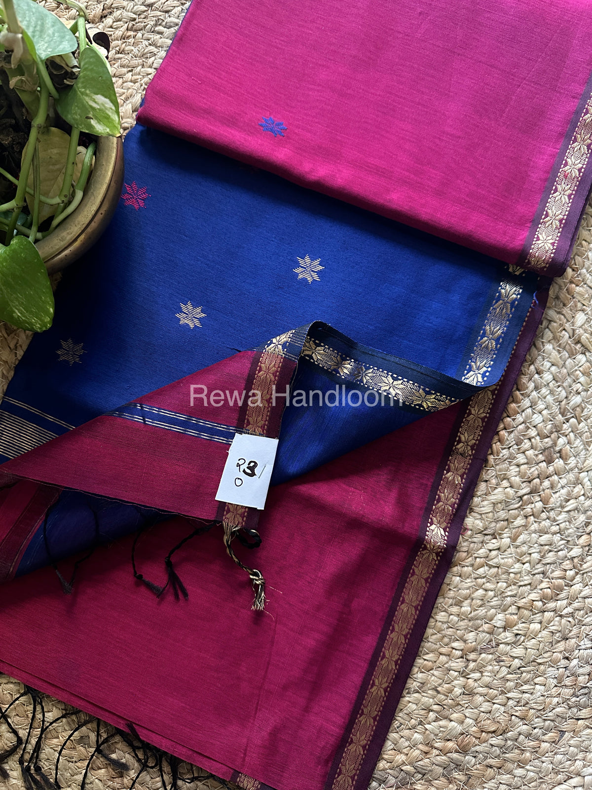 Magenta-Blue Zari Butti ~ Maheshwari Saree-SBT027