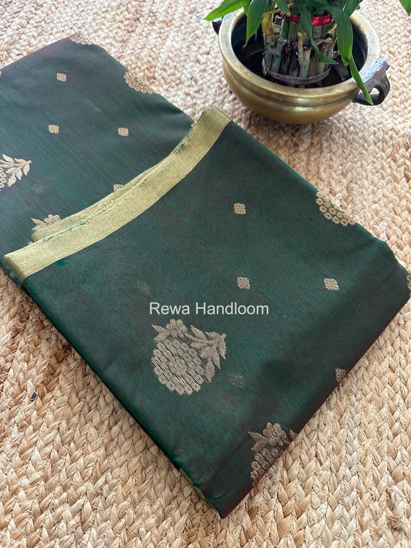 Bottle Green Chanderi Butta Zari Border Saree BSC07