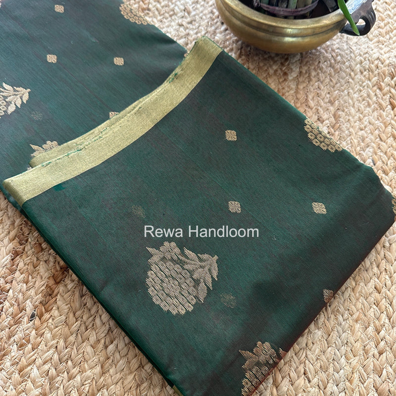 Bottle Green Chanderi Butta Zari Border Saree BSC07