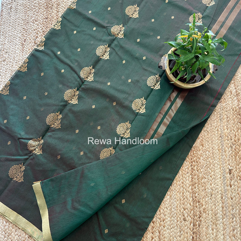 Bottle Green Chanderi Butta Zari Border Saree BSC07