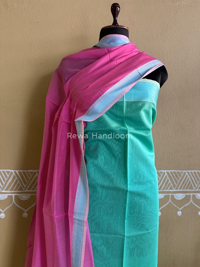Maheshwari Sea Green-Pink Multicolour Dress Material RTP013