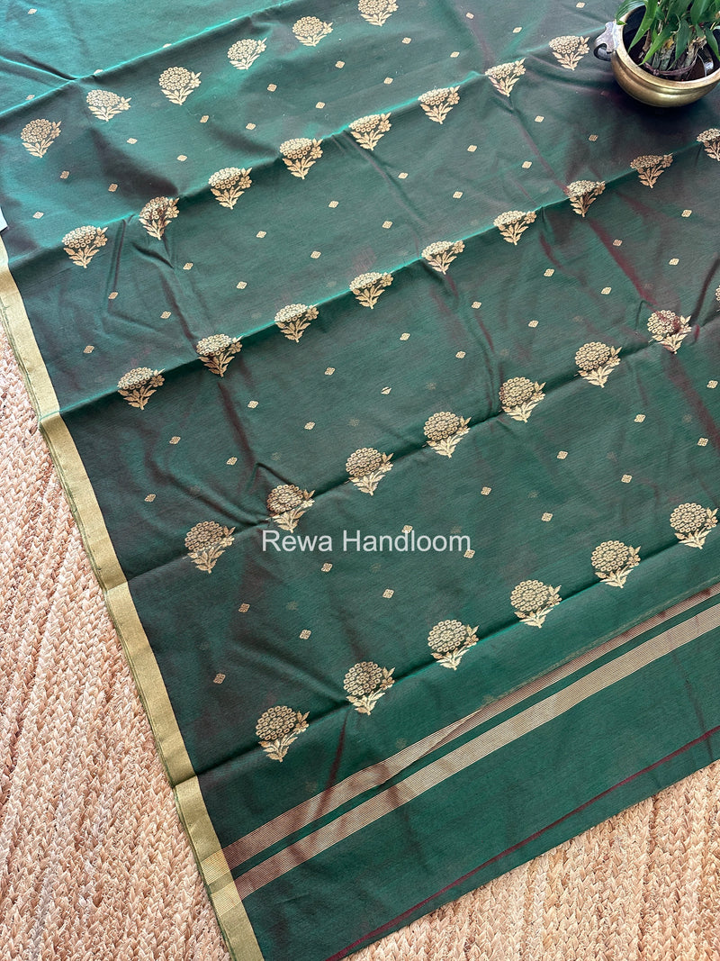 Bottle Green Chanderi Butta Zari Border Saree BSC07