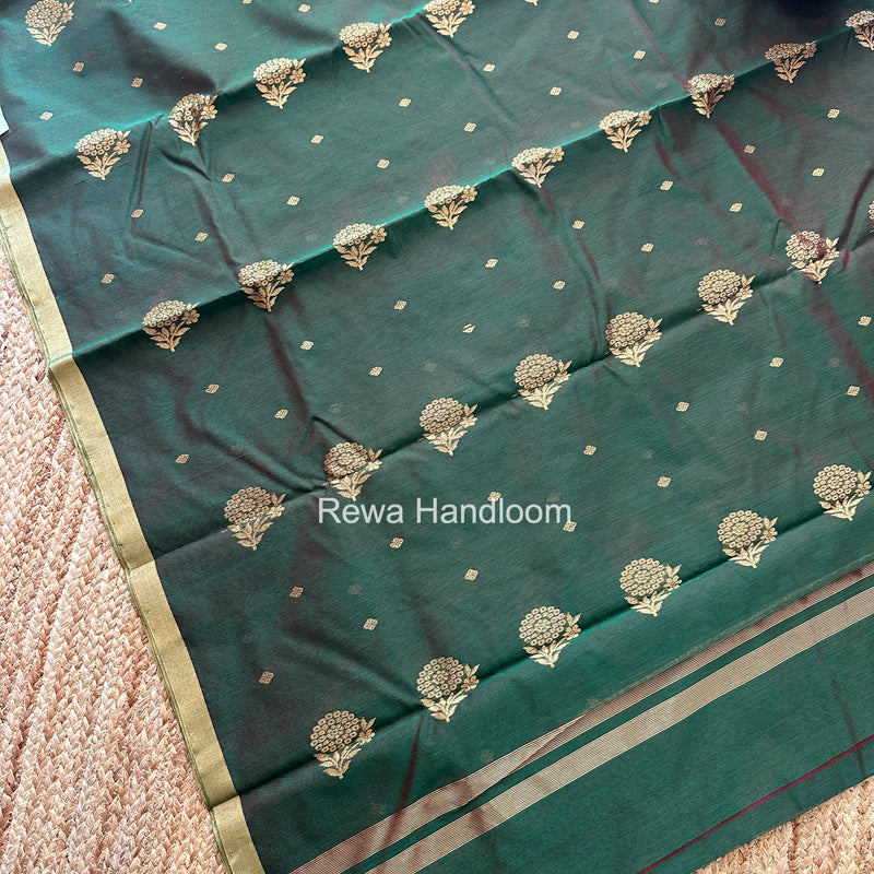 Bottle Green Chanderi Butta Zari Border Saree BSC07