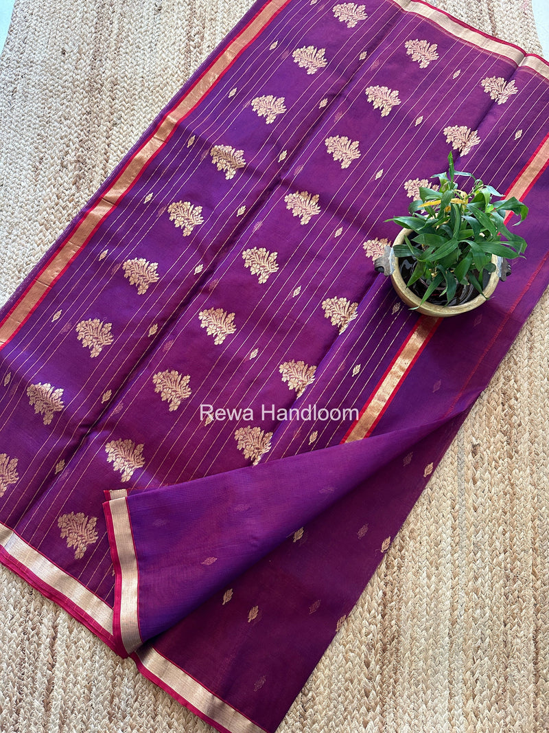Purple Chanderi Butta Katan Silk Saree CBSS04 Rewa Handloom
