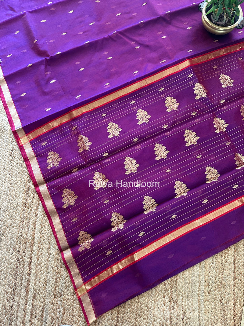 Purple Chanderi Butta Katan Silk Saree CBSS04 Rewa Handloom