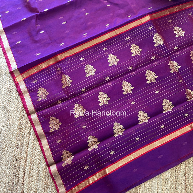 Purple Chanderi Butta Katan Silk Saree CBSS04 Rewa Handloom