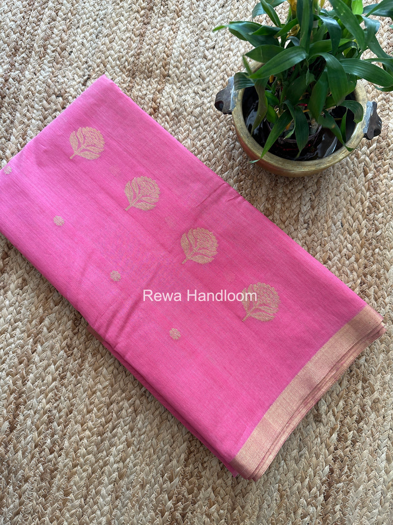 Pink Chanderi Butta Zari Border Saree BSC013