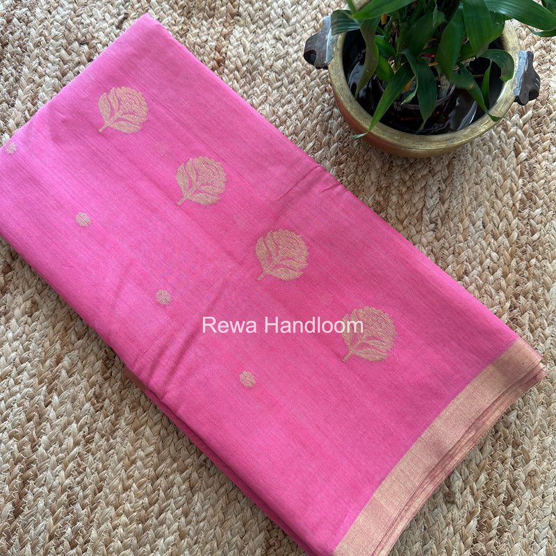 Pink Chanderi Butta Zari Border Saree BSC013
