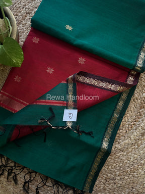 Green-Red Zari Butti ~ Maheshwari Saree-SBT025