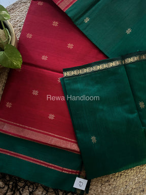 Green-Red Zari Butti ~ Maheshwari Saree-SBT025