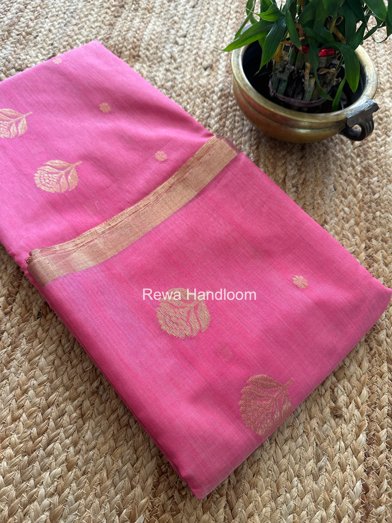 Pink Chanderi Butta Zari Border Saree BSC013