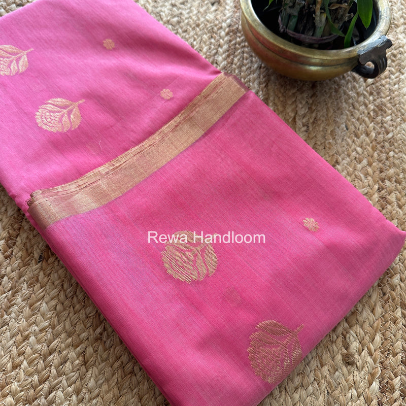 Pink Chanderi Butta Zari Border Saree BSC013