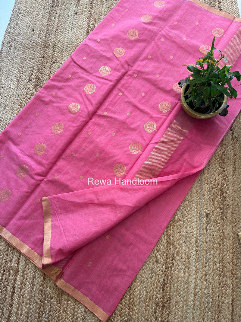Pink Chanderi Butta Zari Border Saree BSC013