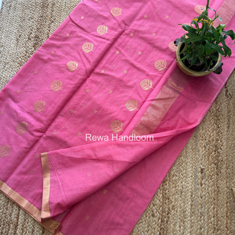 Pink Chanderi Butta Zari Border Saree BSC013