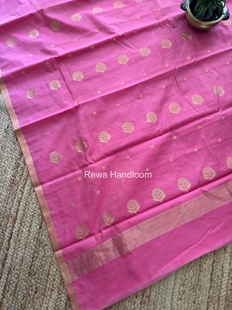 Pink Chanderi Butta Zari Border Saree BSC013