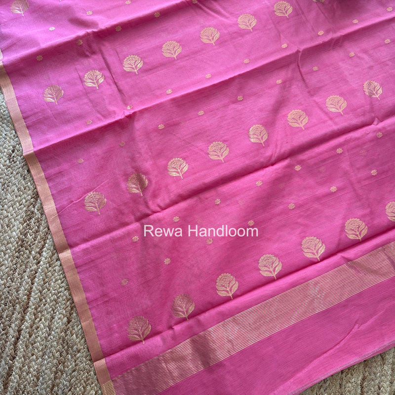 Pink Chanderi Butta Zari Border Saree BSC013