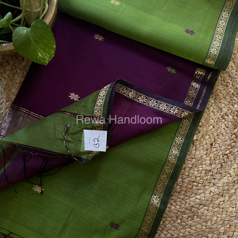Green-Purple Zari Butti ~ Maheshwari Saree-SBT021