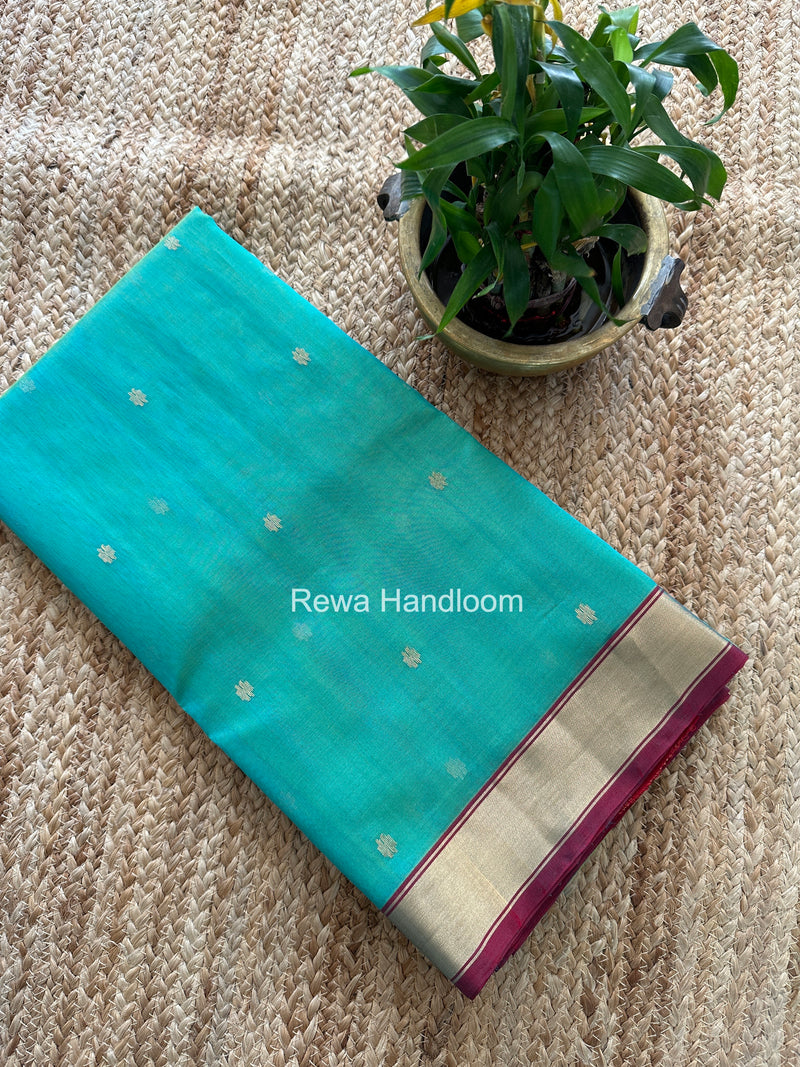 Sea Green Chanderi Butta Katan Silk Saree CBSS08