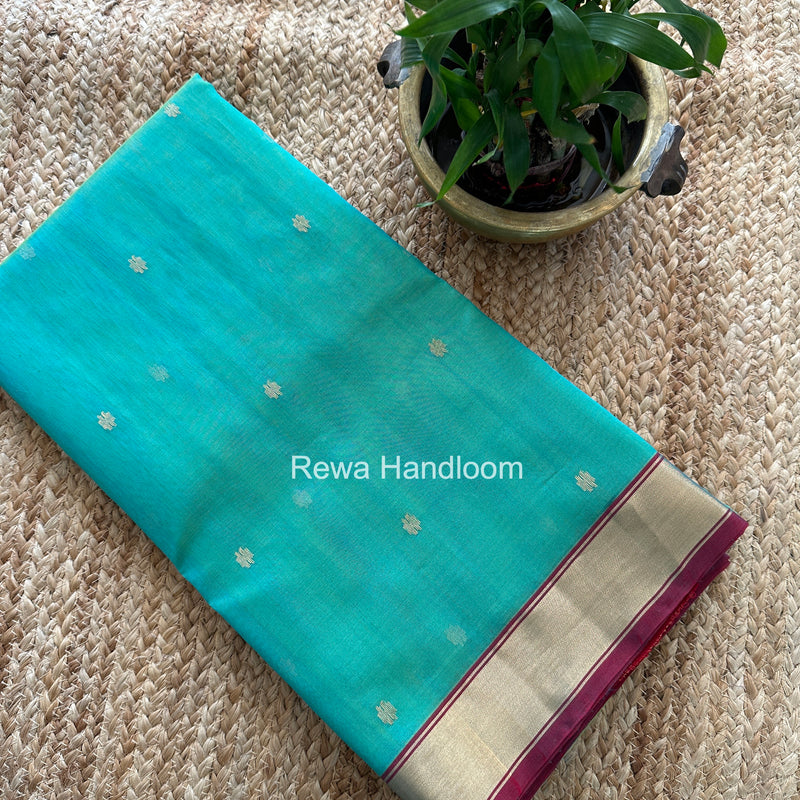 Sea Green Chanderi Butta Katan Silk Saree CBSS08