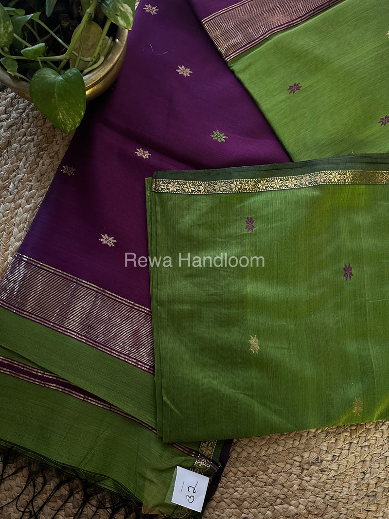 Green-Purple Zari Butti ~ Maheshwari Saree-SBT021