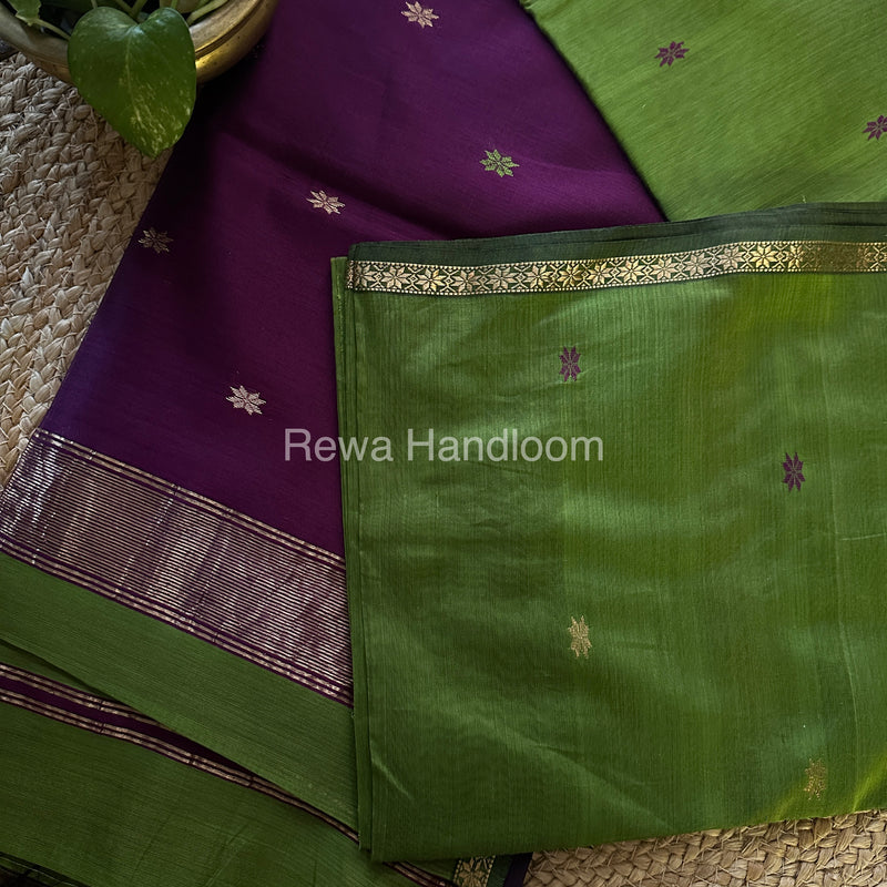 Green-Purple Zari Butti ~ Maheshwari Saree-SBT021
