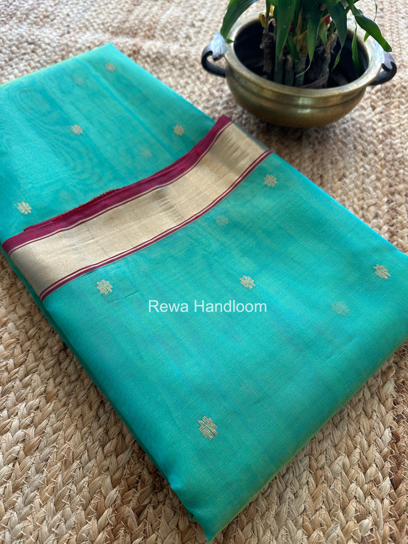 Sea Green Chanderi Butta Katan Silk Saree CBSS08