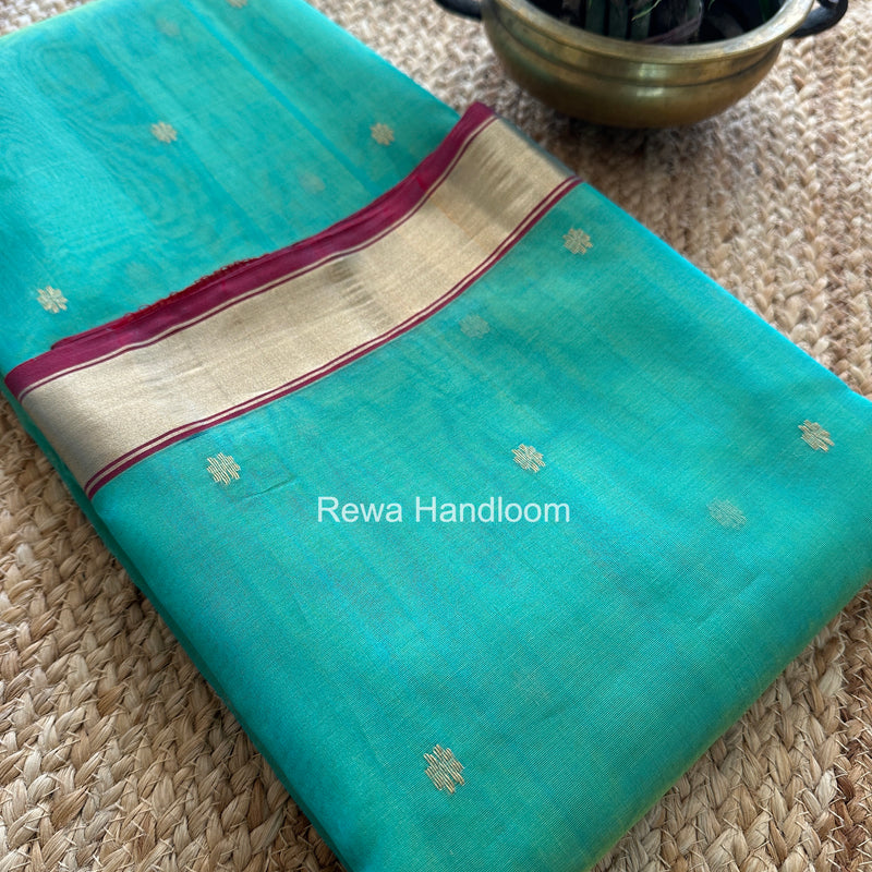 Sea Green Chanderi Butta Katan Silk Saree CBSS08