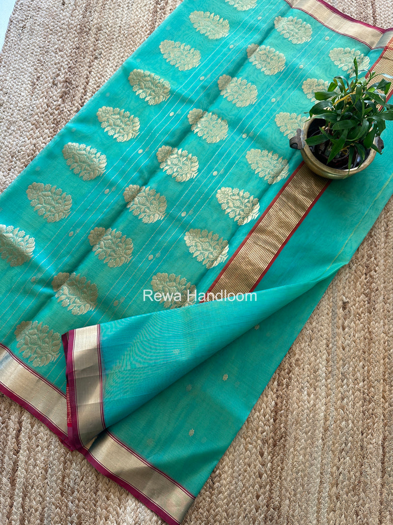 Sea Green Chanderi Butta Katan Silk Saree CBSS08