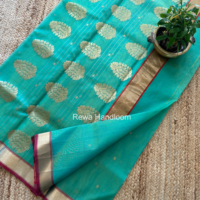 Sea Green Chanderi Butta Katan Silk Saree CBSS08