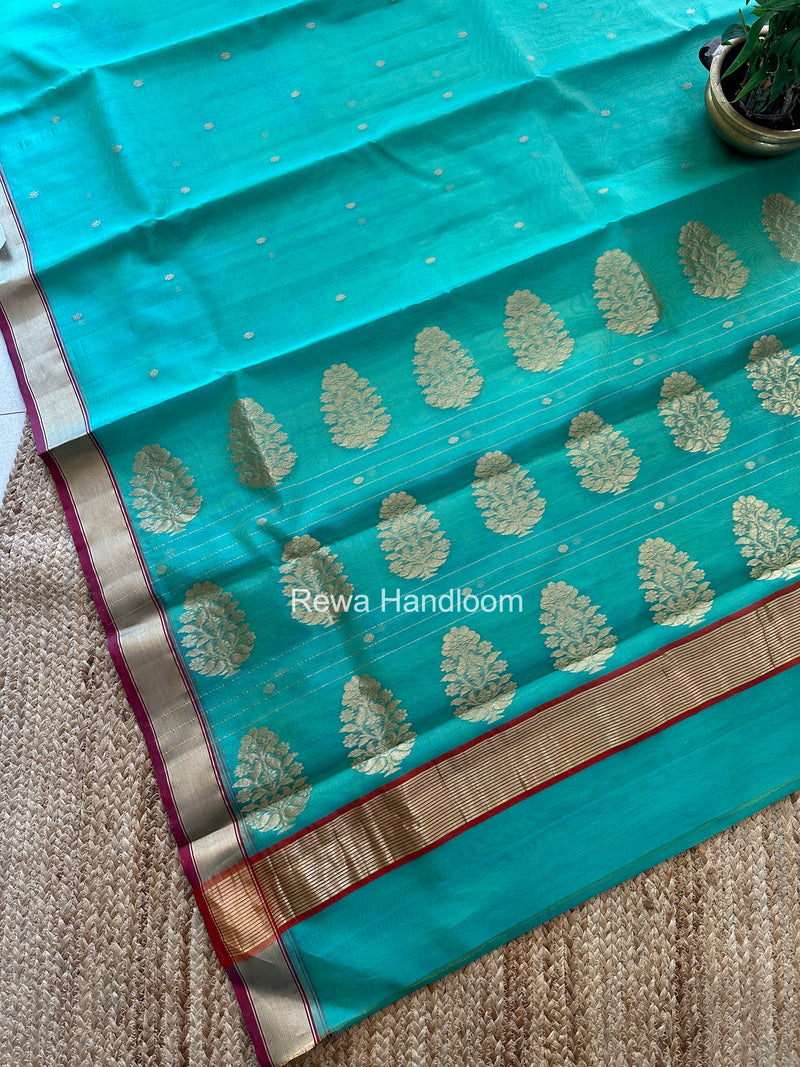 Sea Green Chanderi Butta Katan Silk Saree CBSS08