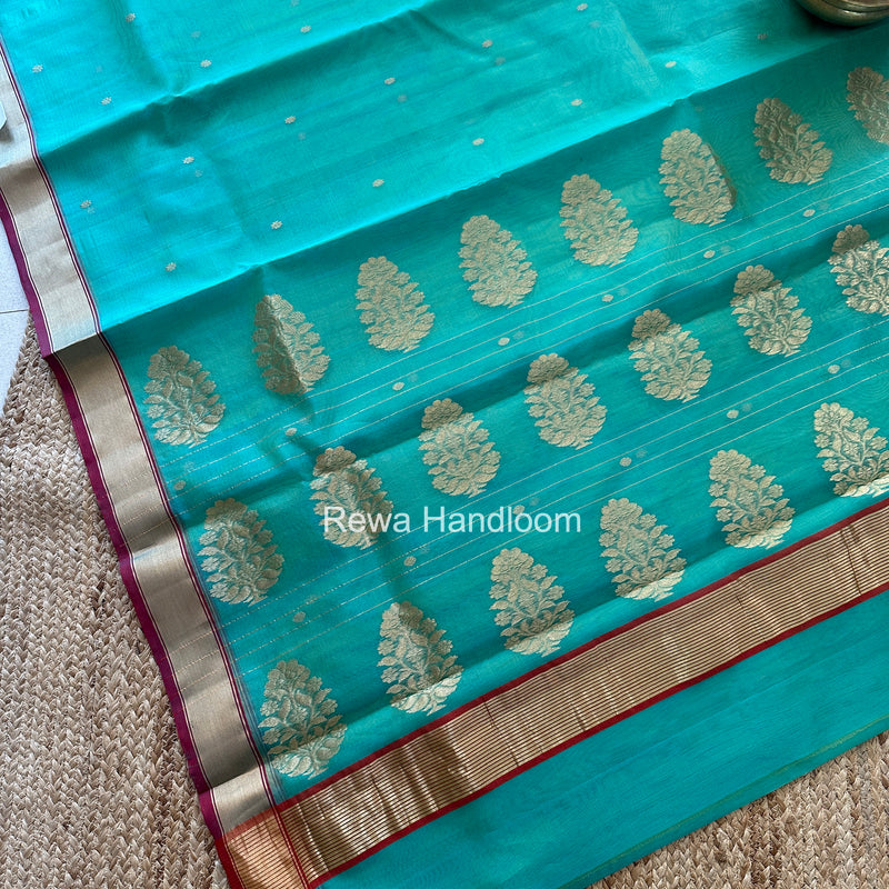 Sea Green Chanderi Butta Katan Silk Saree CBSS08