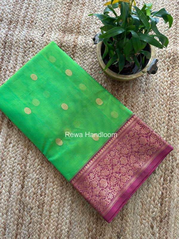 Parrot Green Chanderi Katan Silk Nakshi Border Saree CKS06